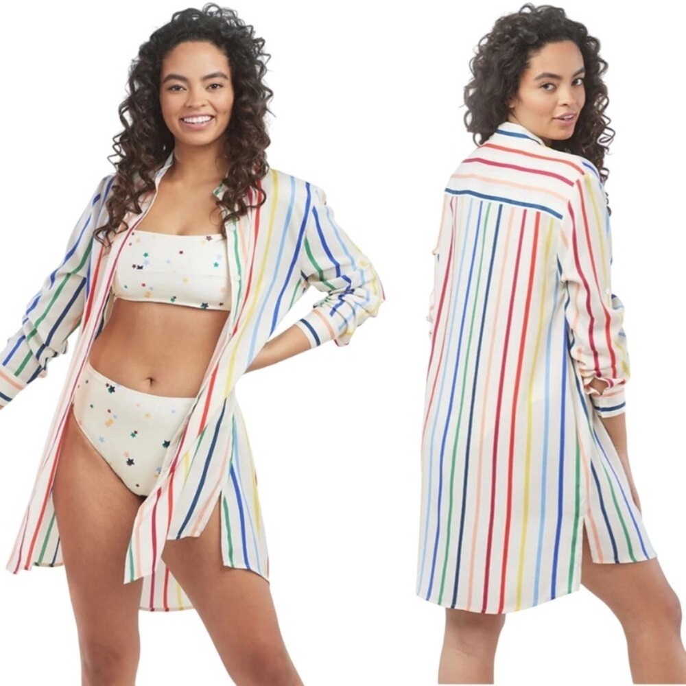 Summersalt The Short Effortless Shirtdress Coverup in Rainbow Stripe Size 1XL